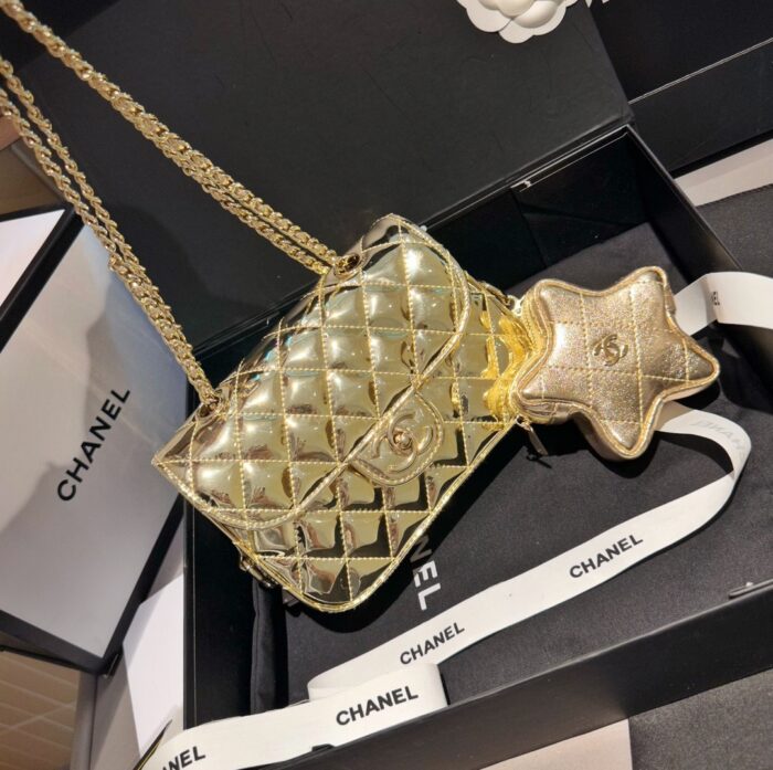Chanel Mini Flap Bag Star Coin Purse Yellow Gold 24cm AS4646 B14873 NT671 - Image 10