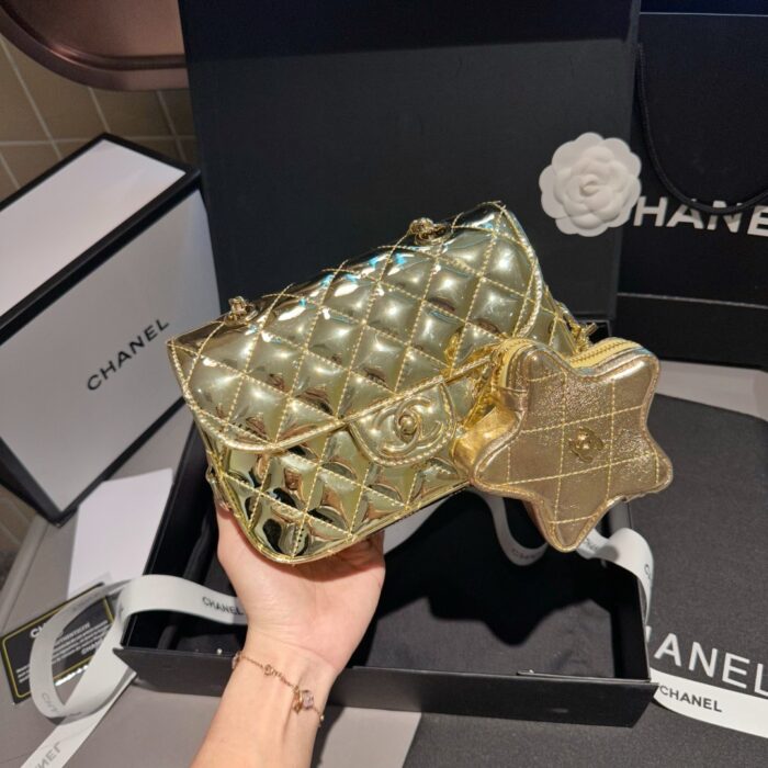 Chanel Mini Flap Bag Star Coin Purse Yellow Gold 24cm AS4646 B14873 NT671 - Image 8