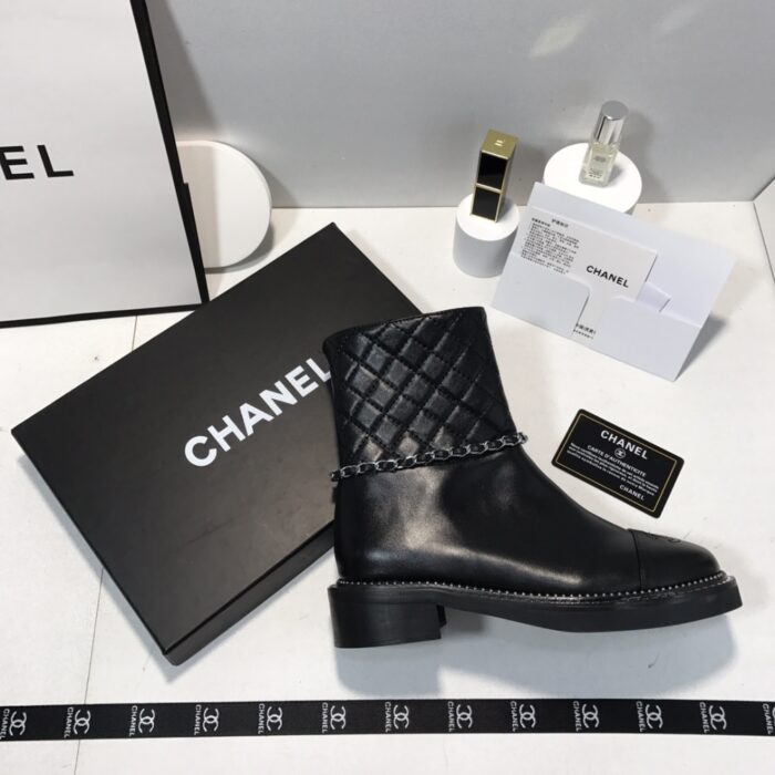 Chanel Ankle Boots With Side Zip Chain Black - Image 8