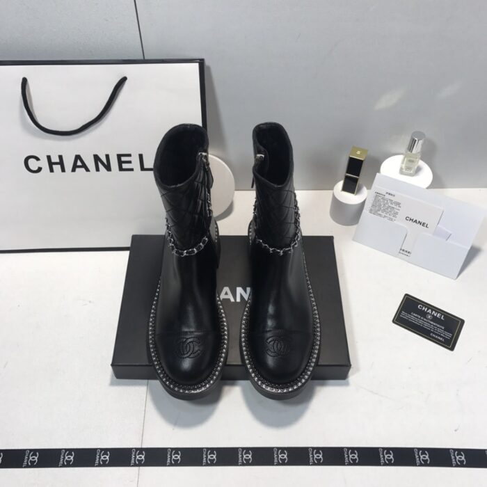 Chanel Ankle Boots With Side Zip Chain Black - Image 2
