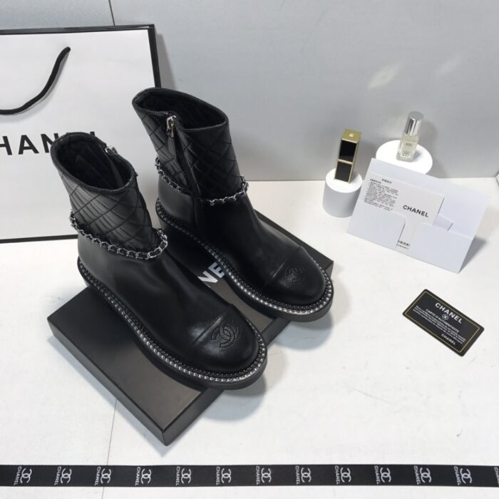 Chanel Ankle Boots With Side Zip Chain Black - Image 3