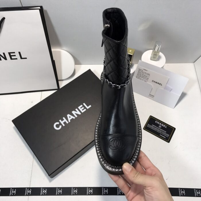 Chanel Ankle Boots With Side Zip Chain Black - Image 4