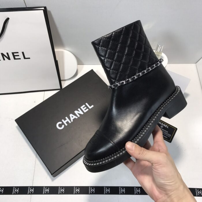 Chanel Ankle Boots With Side Zip Chain Black - Image 5