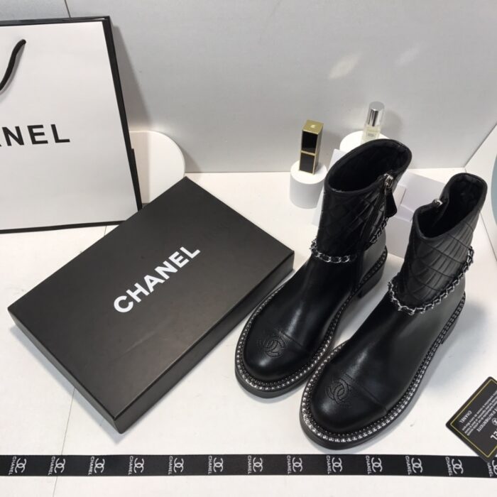 Chanel Ankle Boots With Side Zip Chain Black - Image 6