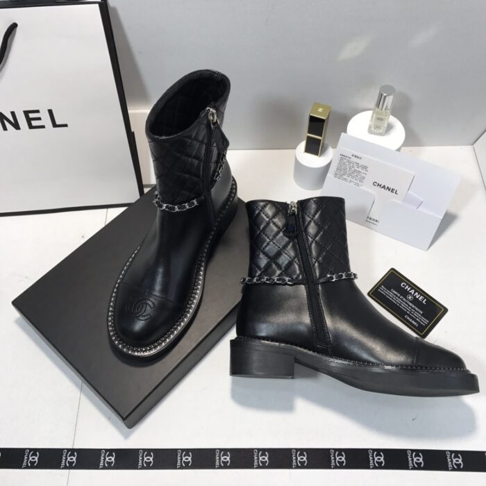 Chanel Ankle Boots With Side Zip Chain Black - Image 7