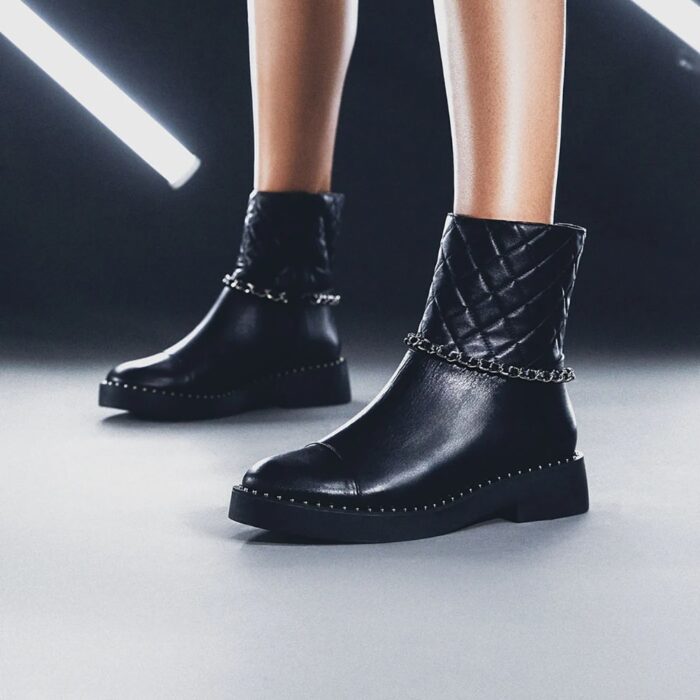 Chanel Ankle Boots With Side Zip Chain Black - Image 9