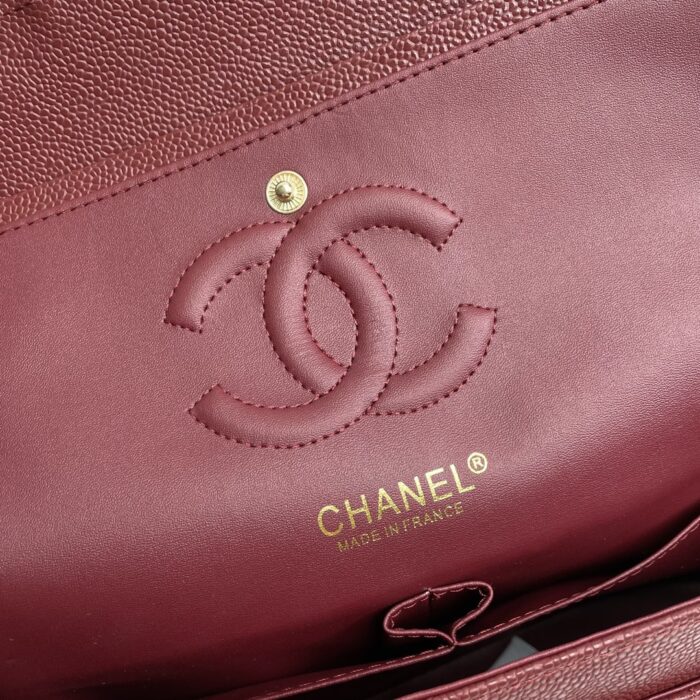 Chanel Classic Double Flap Bag Carviar Burgundy 25cm - Image 7