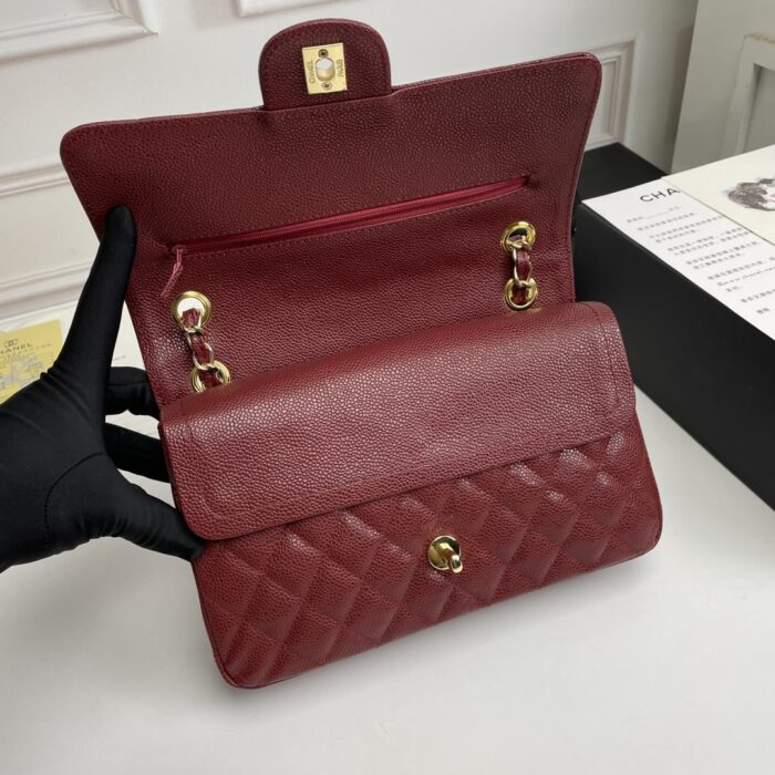 Chanel Classic Double Flap Bag Carviar Burgundy 25cm - Image 6