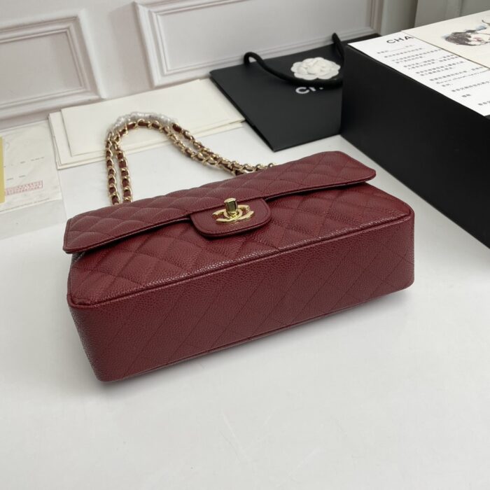 Chanel Classic Double Flap Bag Carviar Burgundy 25cm - Image 4