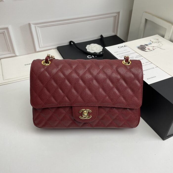 Chanel Classic Double Flap Bag Carviar Burgundy 25cm - Image 2