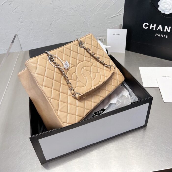Chanel Grand Shopping Bag Caviar Beige 34cm - Image 3