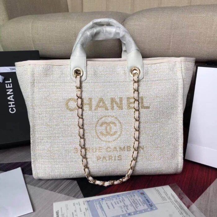 Chanel Deauville Large Tote Shopping Bag White 38cm - Image 3