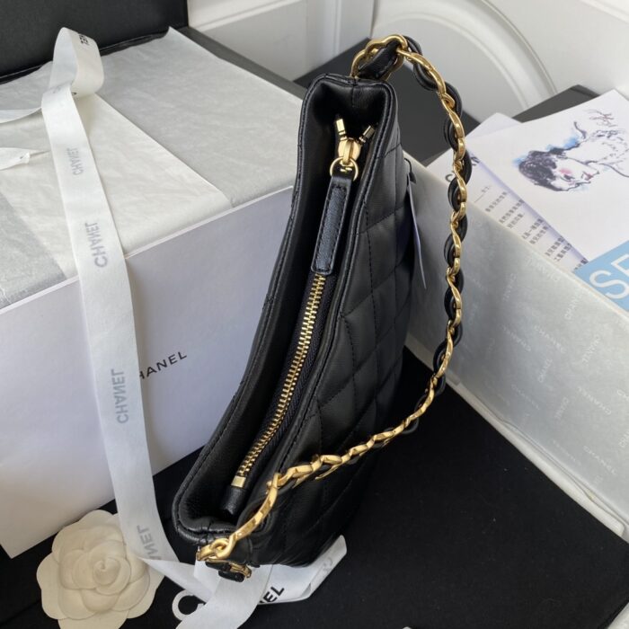Chanel Hobo Shoulder Bag Leather Black 24cm AAS3562 B09178 94305 - Image 7