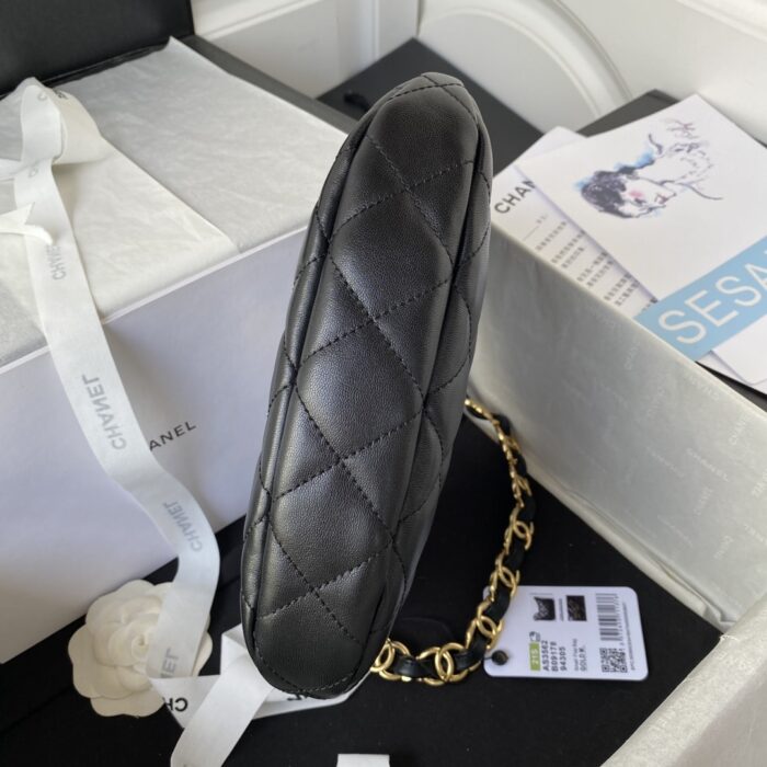 Chanel Hobo Shoulder Bag Leather Black 24cm AAS3562 B09178 94305 - Image 6