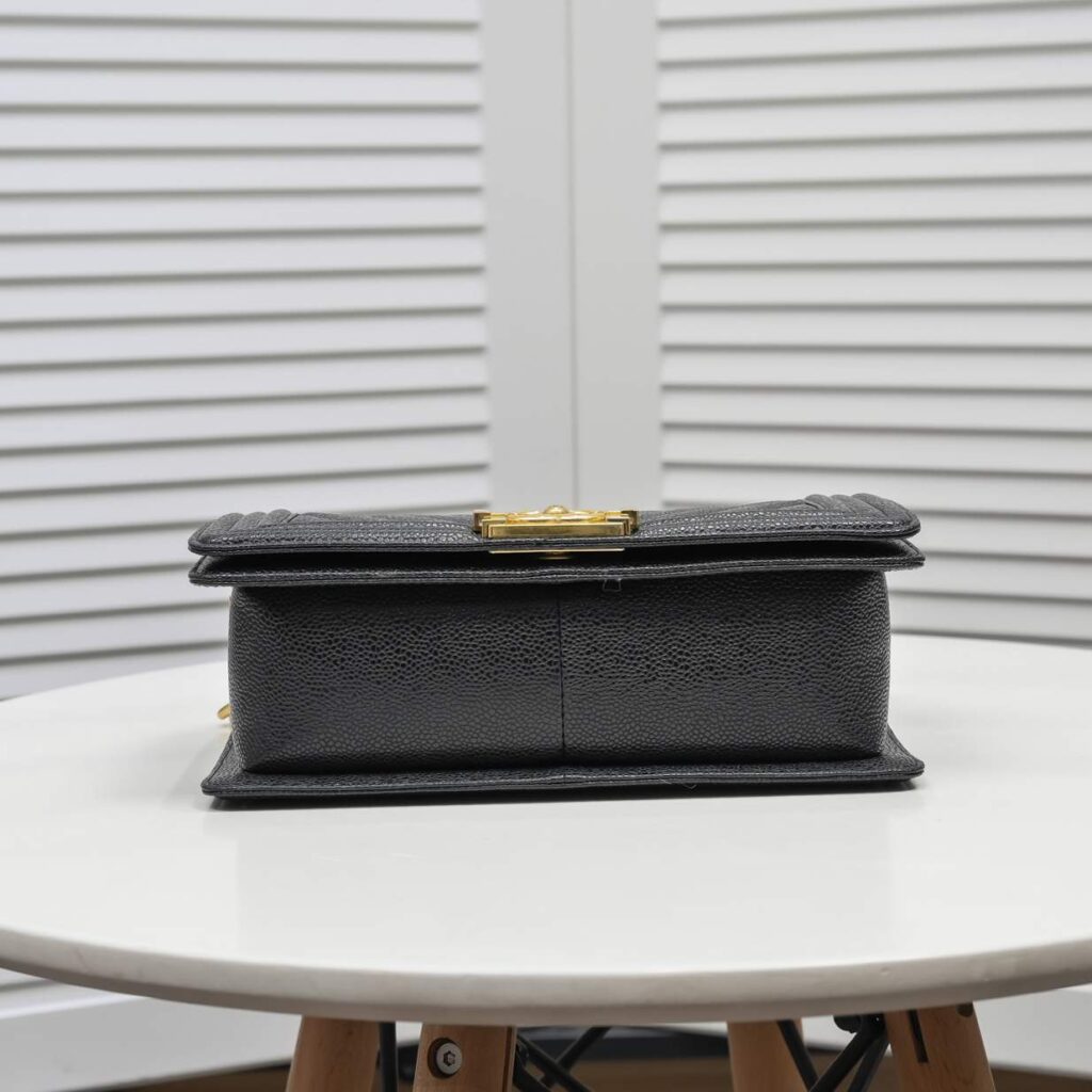 Chanel Boy Chevron Medium Handbag Black In Gold 25cm - Image 5