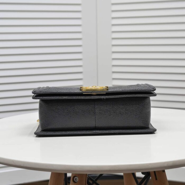 Chanel Boy Chevron Medium Handbag Black In Gold 25cm - Image 5