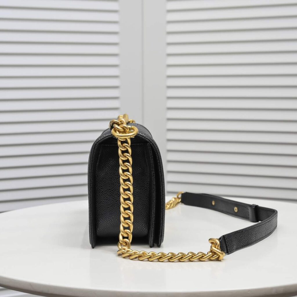 Chanel Boy Chevron Medium Handbag Black In Gold 25cm - Image 3