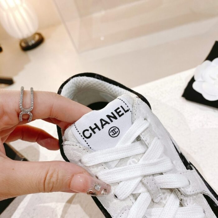 Chanel Suede Sneakers White Black G39230 X56653 94305 - Image 5