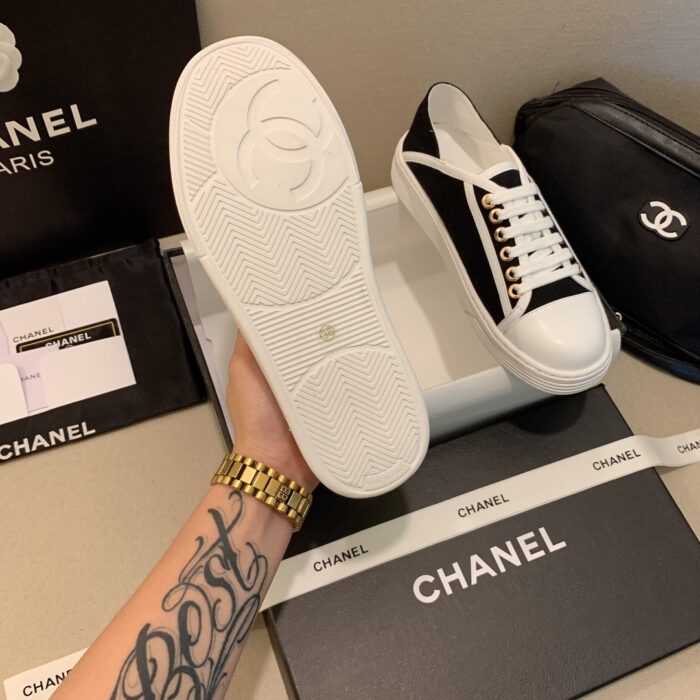 Chanel Casual Flat Sneakers Canvas Black - Image 4