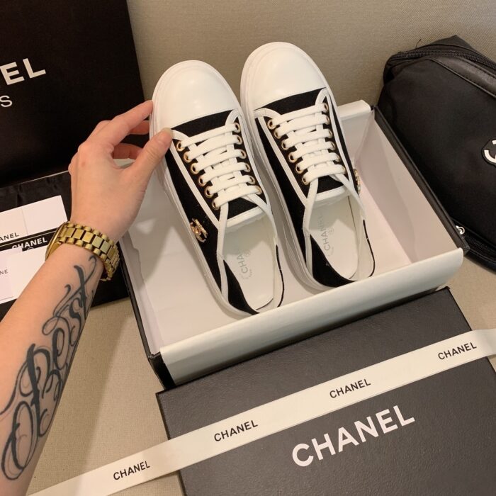 Chanel Casual Flat Sneakers Canvas Black - Image 3