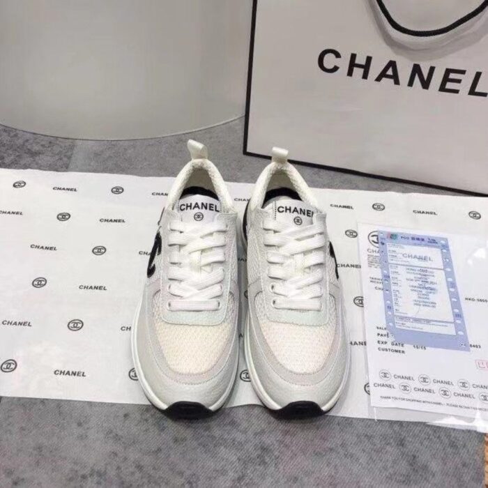 Chanel CC Sneakers Mesh Suede White - Image 5