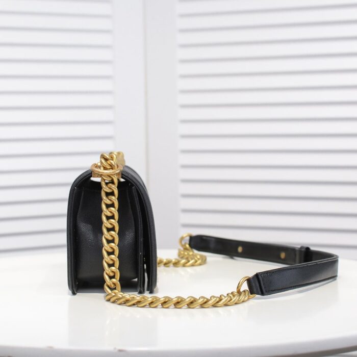 Chanel Boy Chevron Small Handbag Black In Gold 20cm - Image 9