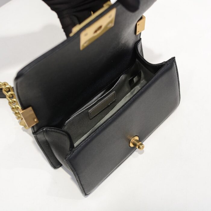 Chanel Boy Chevron Small Handbag Black In Gold 20cm - Image 8