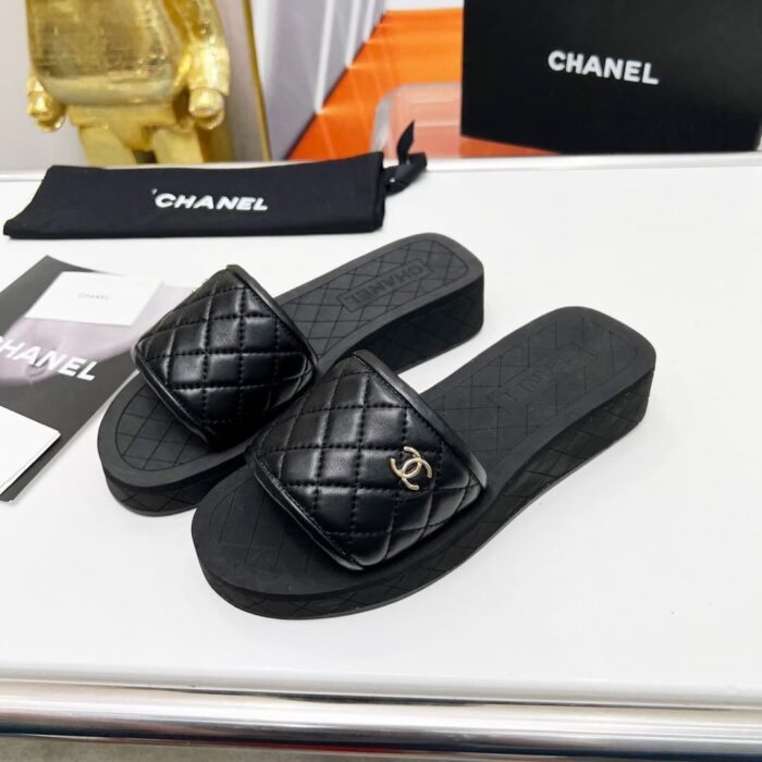 Chanel CC Quilted Platform Slides Black - Image 6