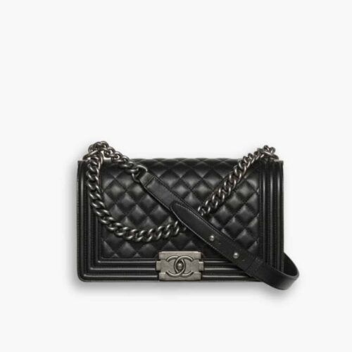 Chanel Boy Medium Handbag Leather Black 25cm A67086 Y09953 94305