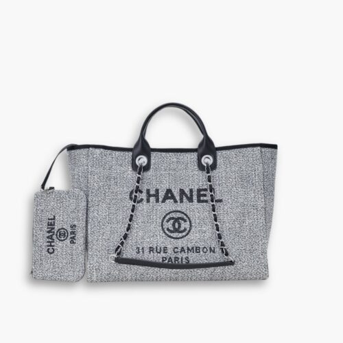 Chanel Large Deauville Tote Bag Bicolor Gray 40cm