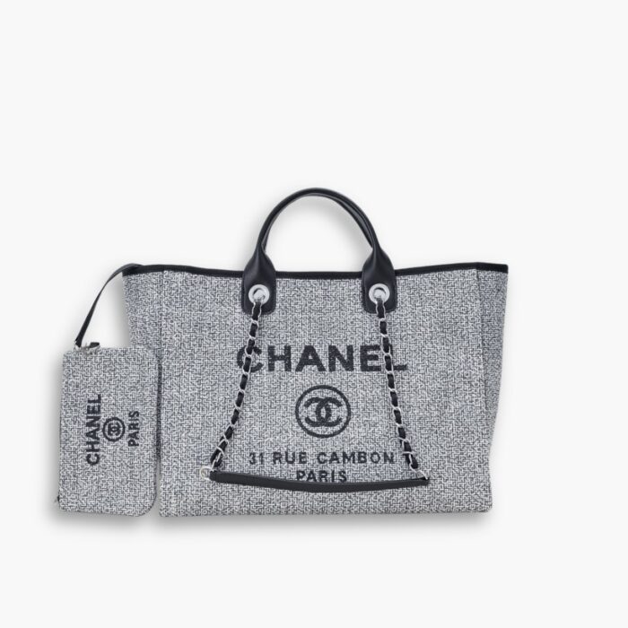 Chanel Large Deauville Tote Bag Bicolor Gray 40cm