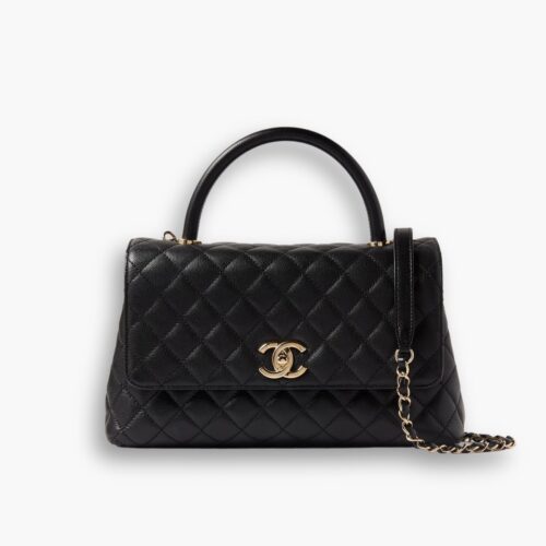 Chanel Large Flap Bag With Top Handle Gold Metal Black 29cm A92991 B05061 94305