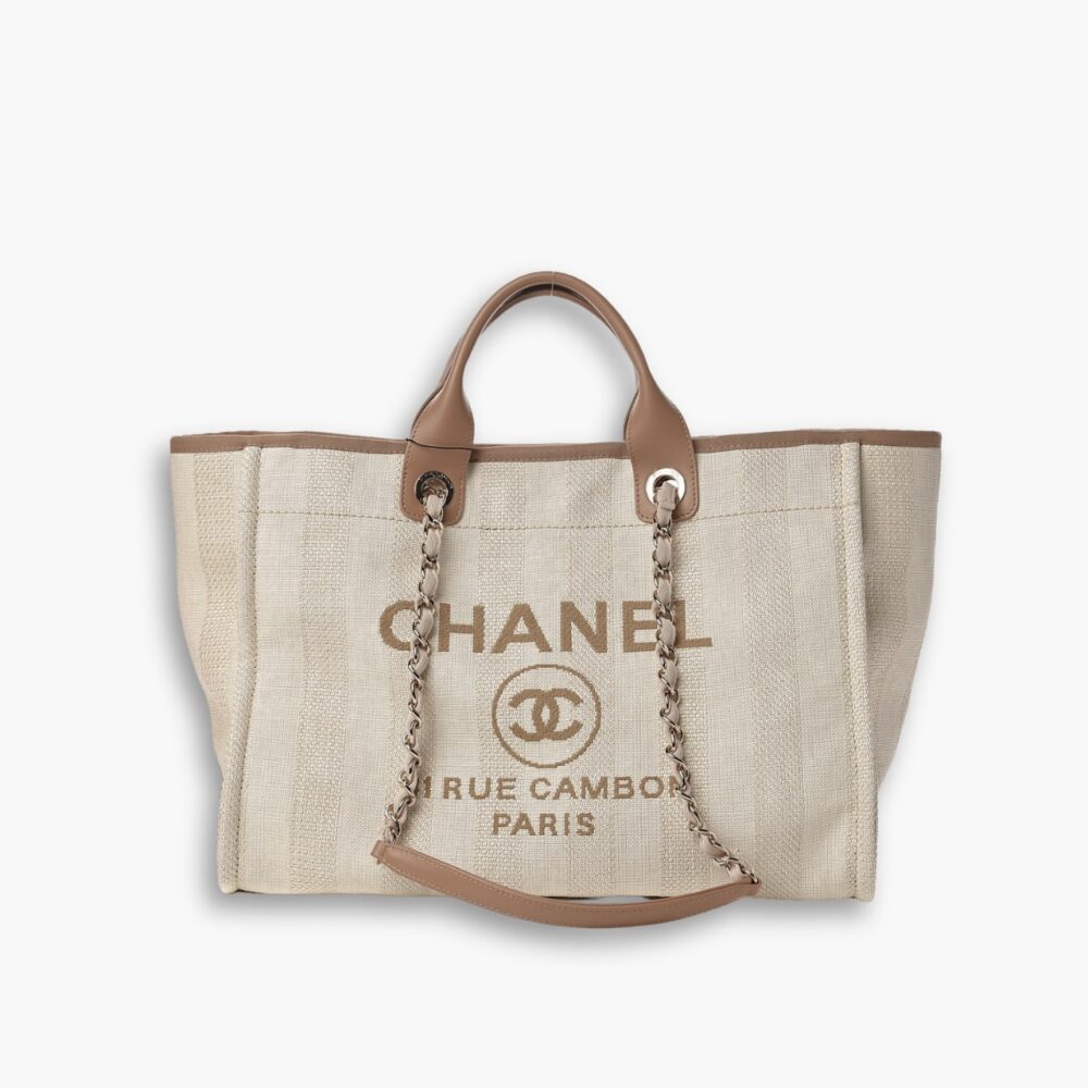 Chanel Deauville Medium Tote Beige And Brown Canvas 38cm