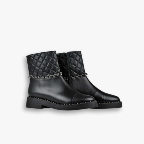 Chanel Ankle Boots With Side Zip Chain Black