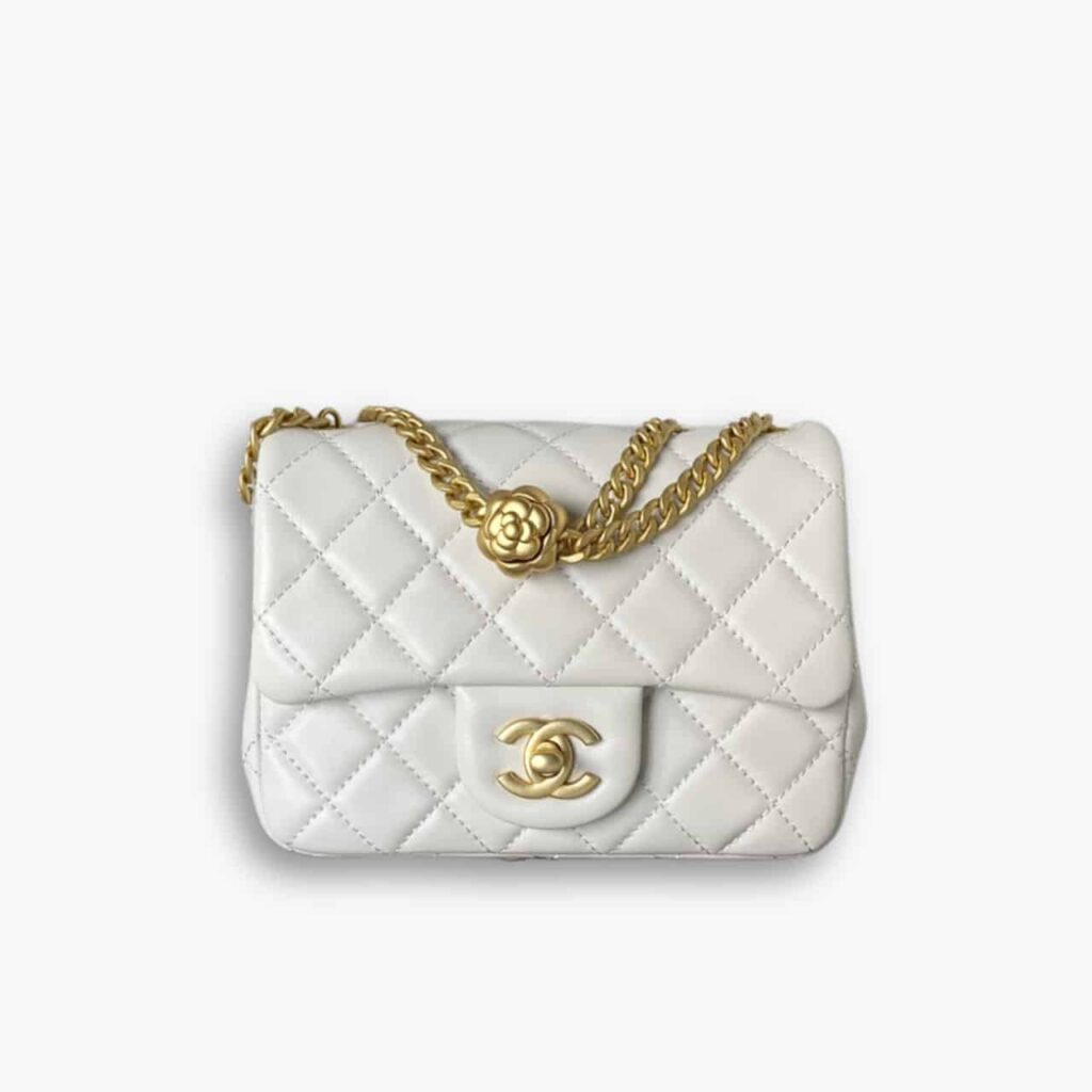 Chanel 23S Mini Flap Bag Camellia White 18cm