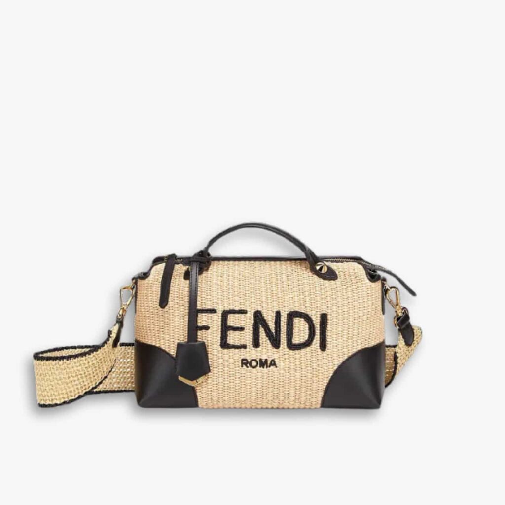 Fendi By The Way Straw Bag Beige And Black 25cm 8BL146AF2XF1E1I