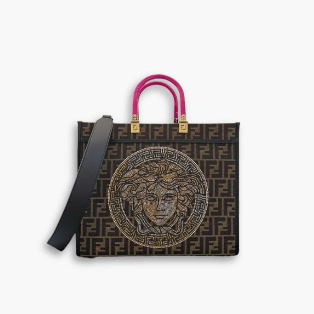 Fendi X Versace Fendace Sunshine Small Tote Bag FF Brown 35cm