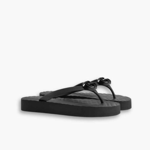 Gucci Women’s Chevron Thong Sandals Black 655463 J8710 1000