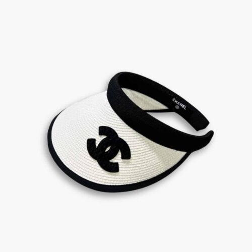 Chanel Straw CC Visor Hat White