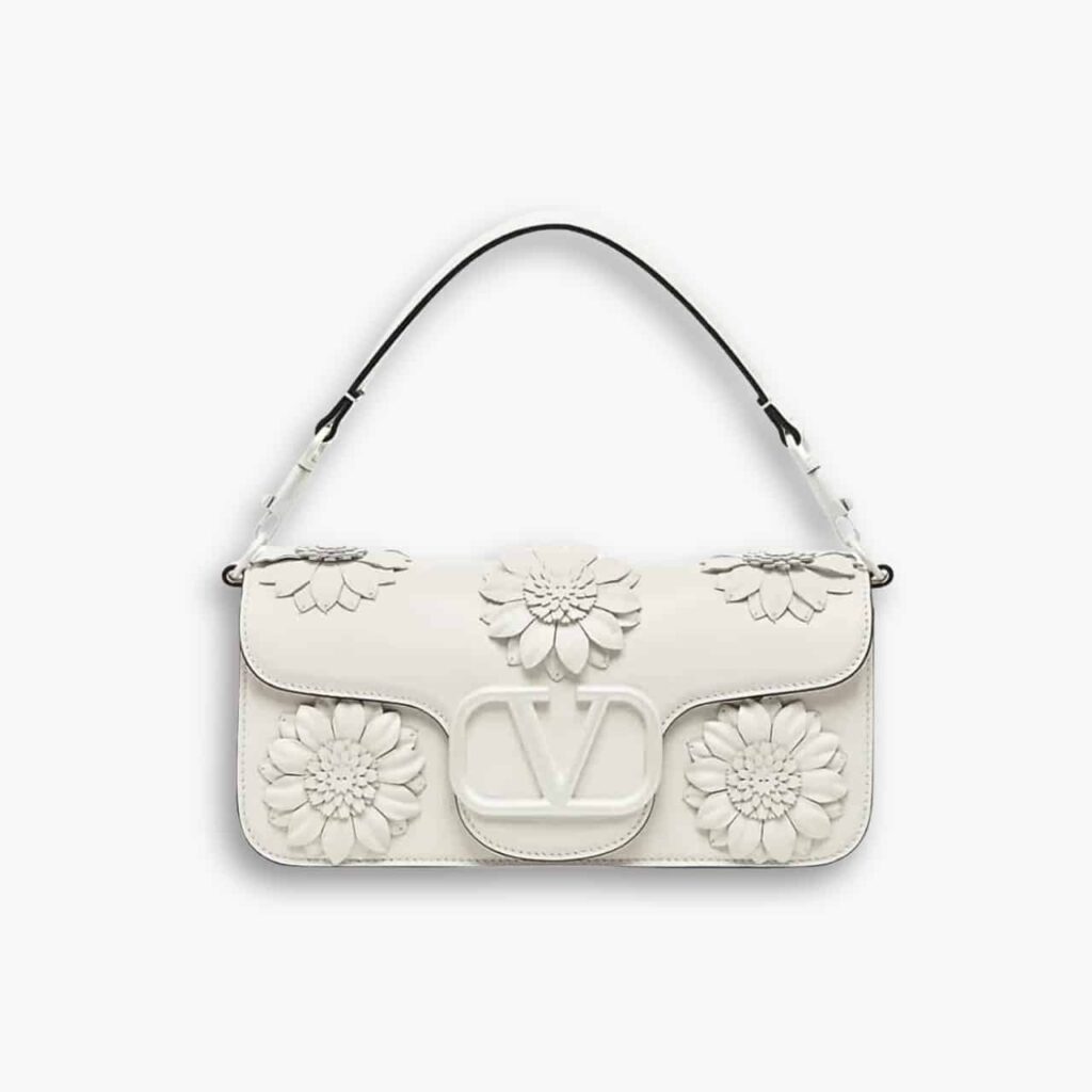 Valentino Garavani Loco Flower Shoulder Bag White 26cm