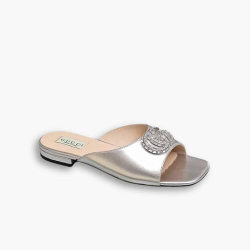 Gucci GG Crystal Slippers Silver
