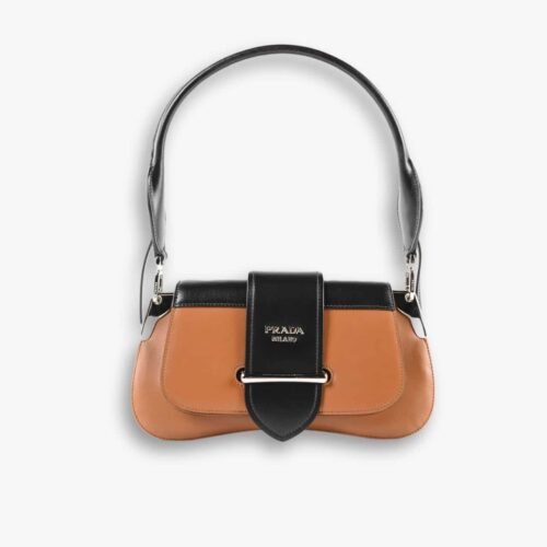 Prada Sidonie Two Tone Leather Shoulder Bag Light Brown 28Cm 1BD168 2AIX F0R6P