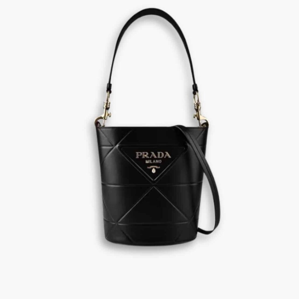 Prada Symbole Quilted Bucket Bag Black 21Cm