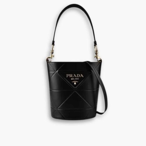 Prada Symbole Leather Bucket Bag Black 21Cm 1BE048 ASK F0002