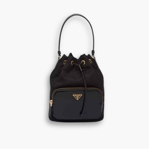 Prada Duet Re Nylon Bucket Bag Black 18Cm 1BH038 RV44 F0002 V UOP