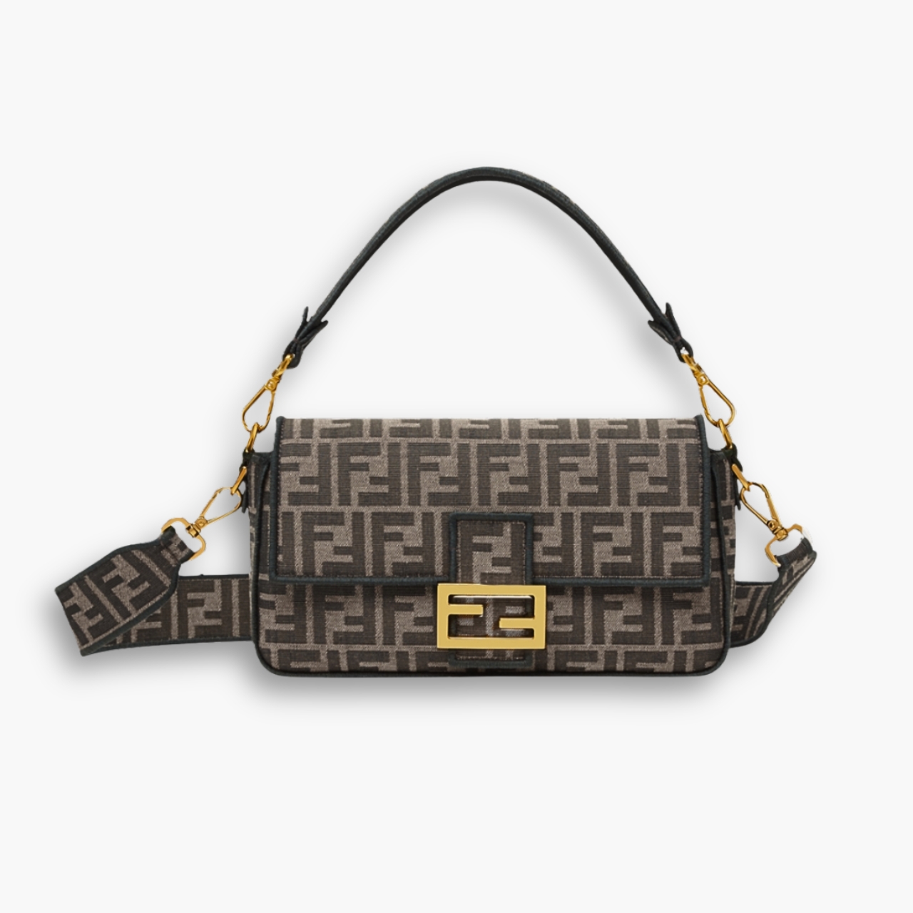 Fendi Baguette FF Jacquard Fabric Bag Brown 27cm 8BR600A6V5F17U4