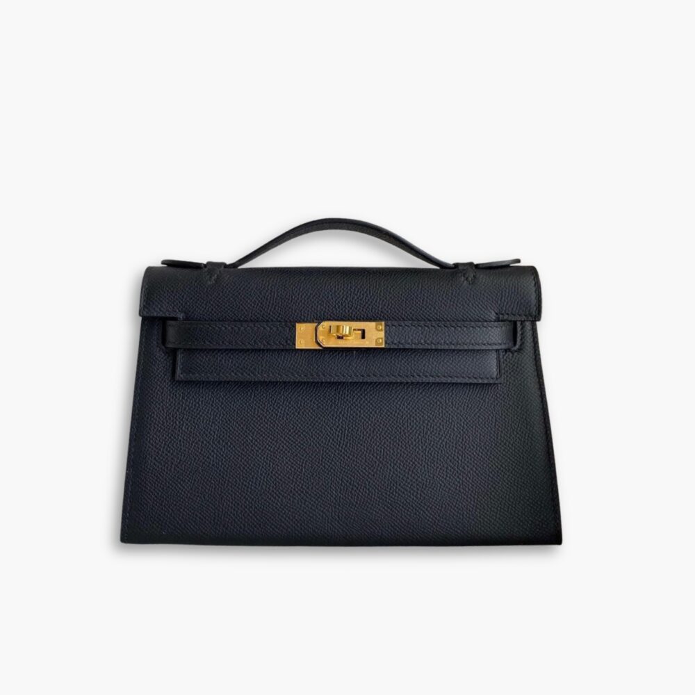 Hermes Kelly Mini Epsom Handbag Black And Gold 20cm