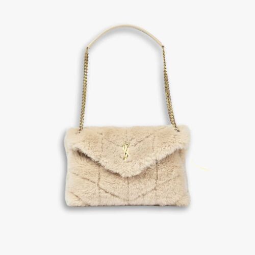 Saint Laurent Loulou Shearling Puffer Bag Beige 28cm