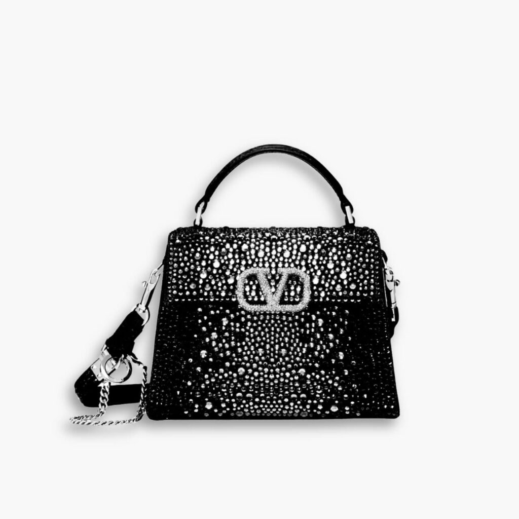 Valentino Garavani Vsling Crystal Embellished Bag In Black 19cm