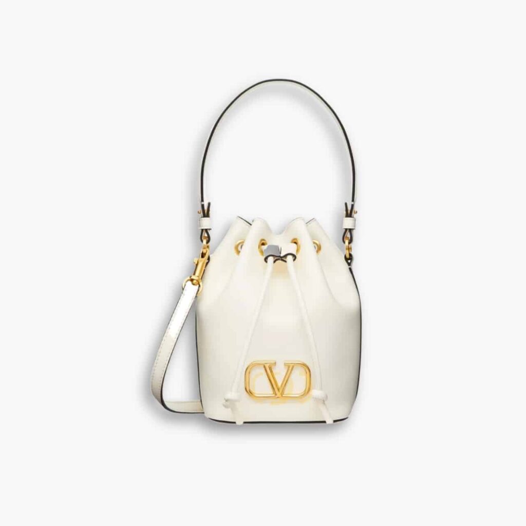 Valentino Mini Vlogo Signature Bucket Bag White 22cm